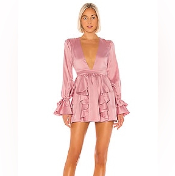 Michael Costello x Revolve Long Sleeve Silk Ruffle Flutter Allana Dress NWOT - Picture 1 of 4
